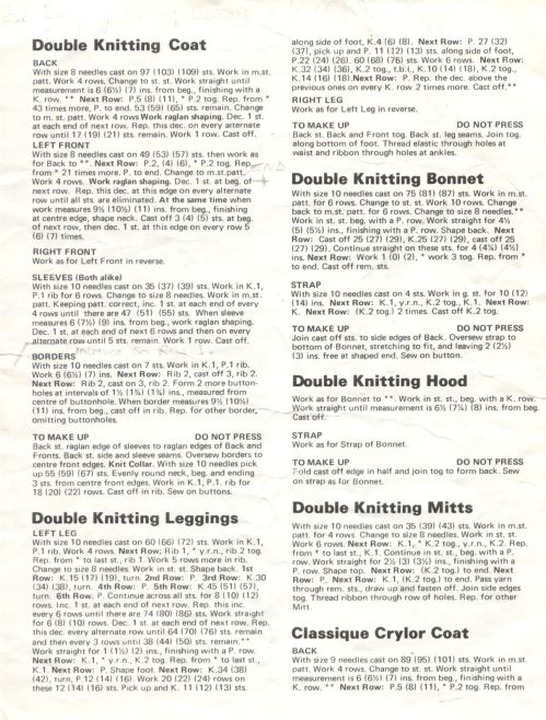 KNIT - Pingouin 6937 Coat, Leggings, Bonnet, Hood and Mitts