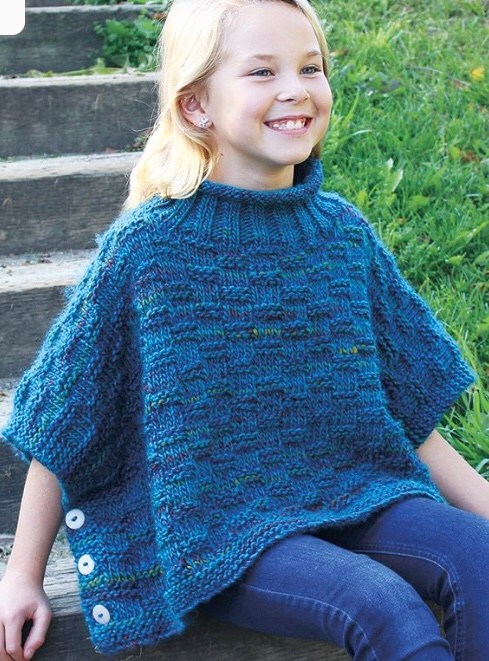 PULI Poncho Elegante Donna In Jersey Con Apertura Frontale E Linguetta - Blu Ardesia Scuro, Taglia Unica